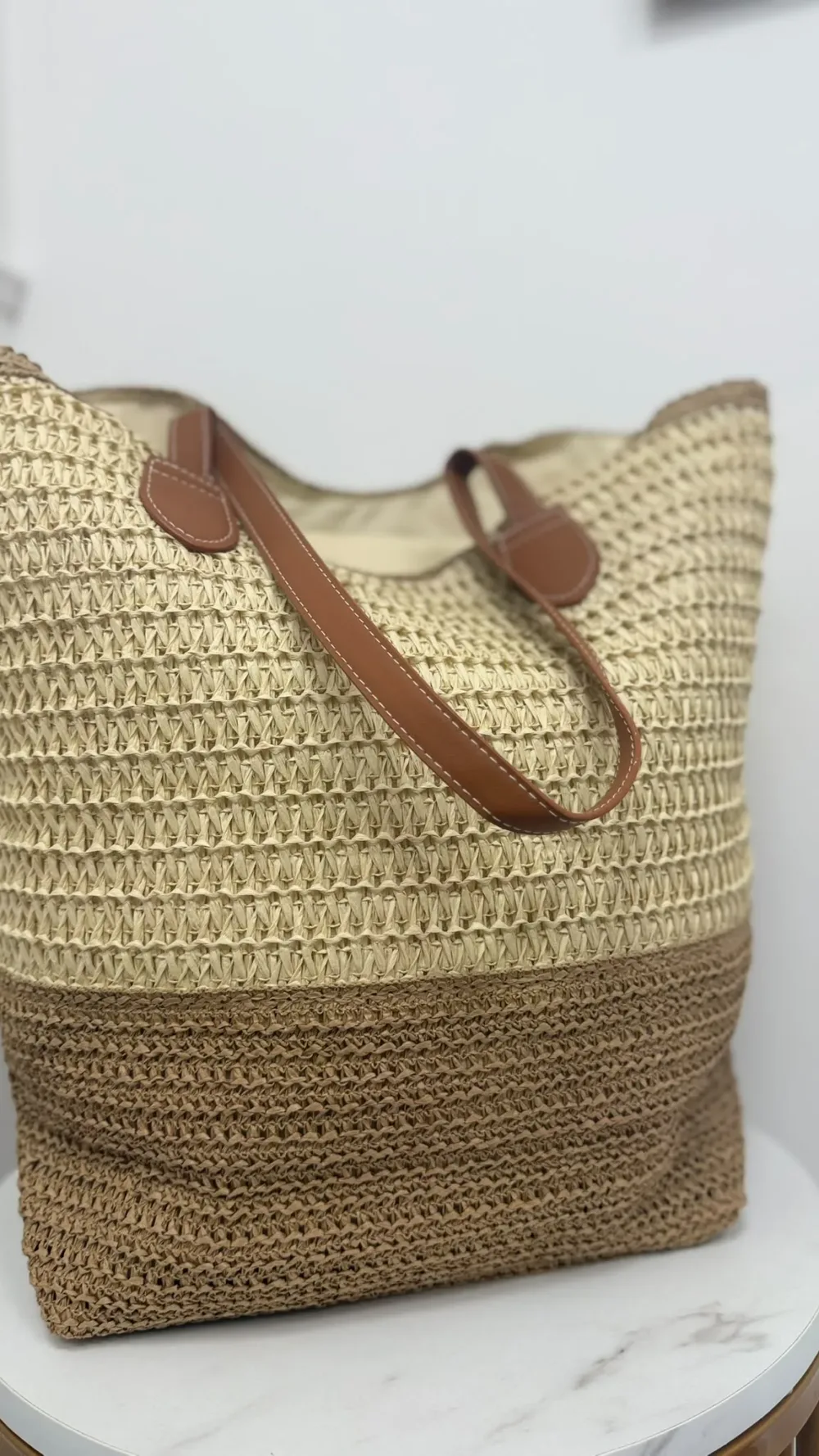 Dual Tone Raffia Tote